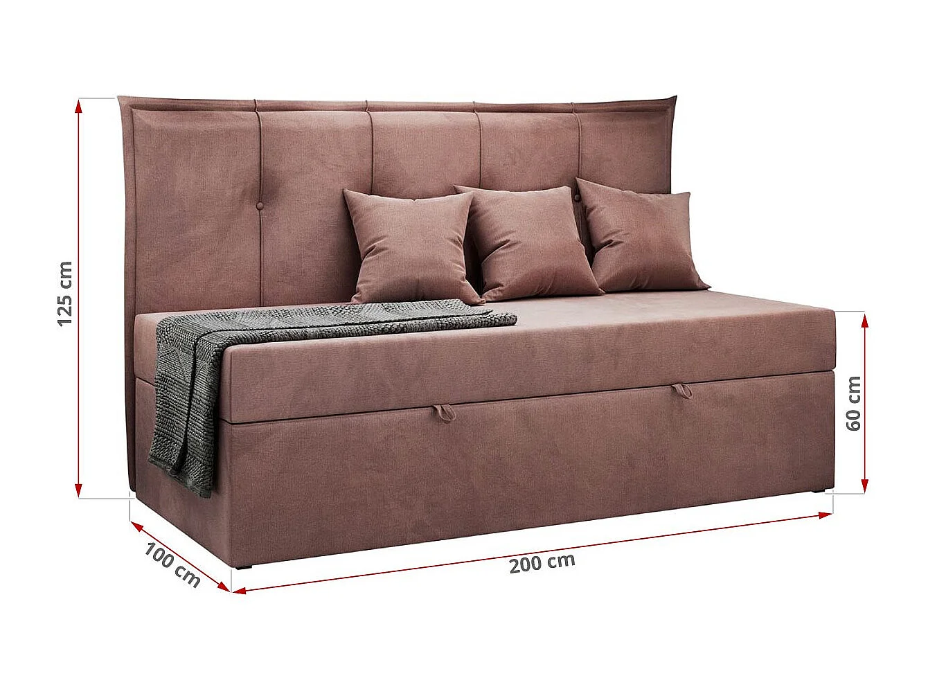 Kinderbett BANCO - Einzelbett für Jugendliche, Set mit Kopfteil und Matratze, Boxspringbett, Bettkasten - 90x200 cm - Rosa Velvet