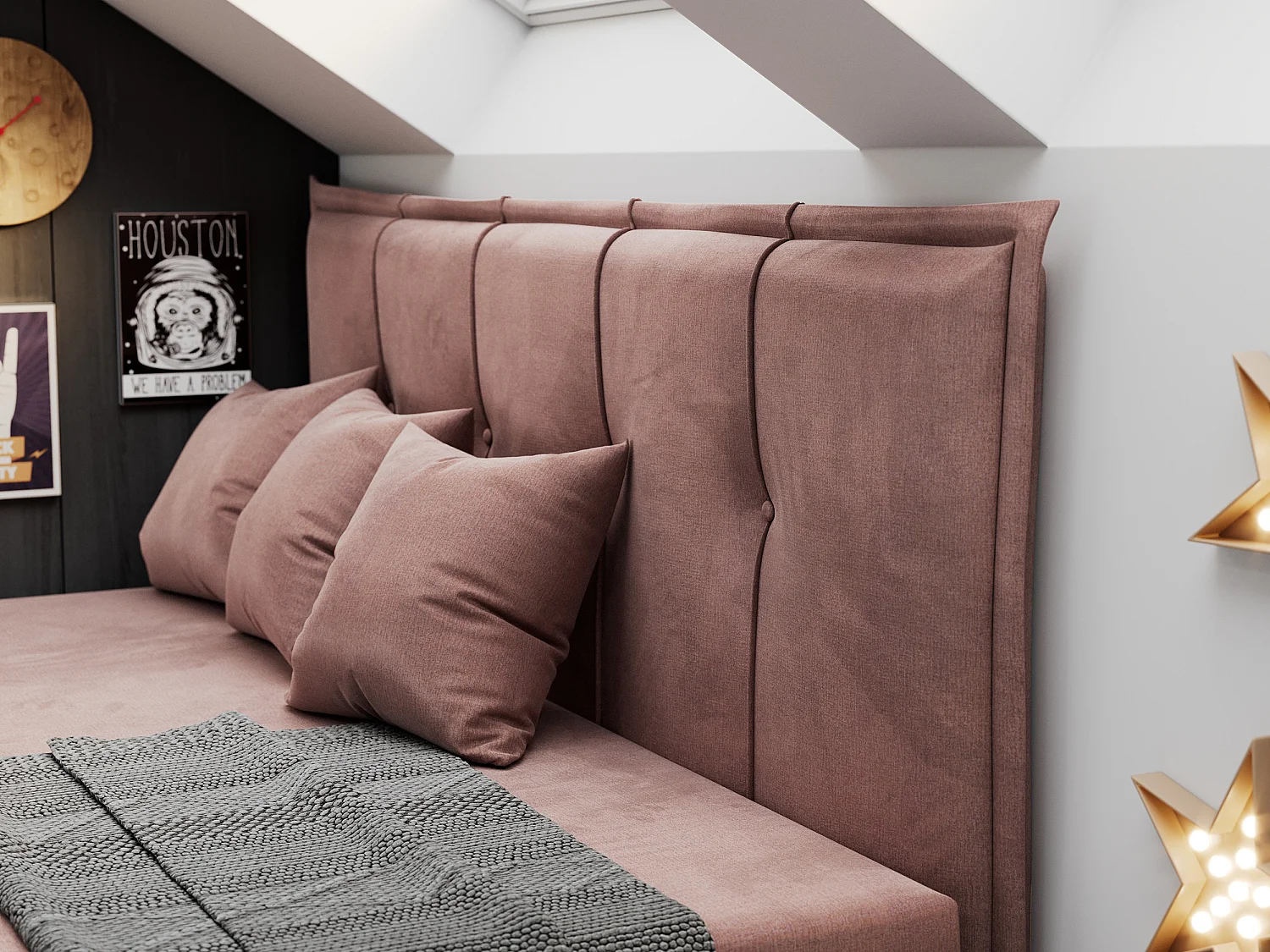 Kinderbett BANCO - Einzelbett für Jugendliche, Set mit Kopfteil und Matratze, Boxspringbett, Bettkasten - 90x200 cm - Rosa Velvet