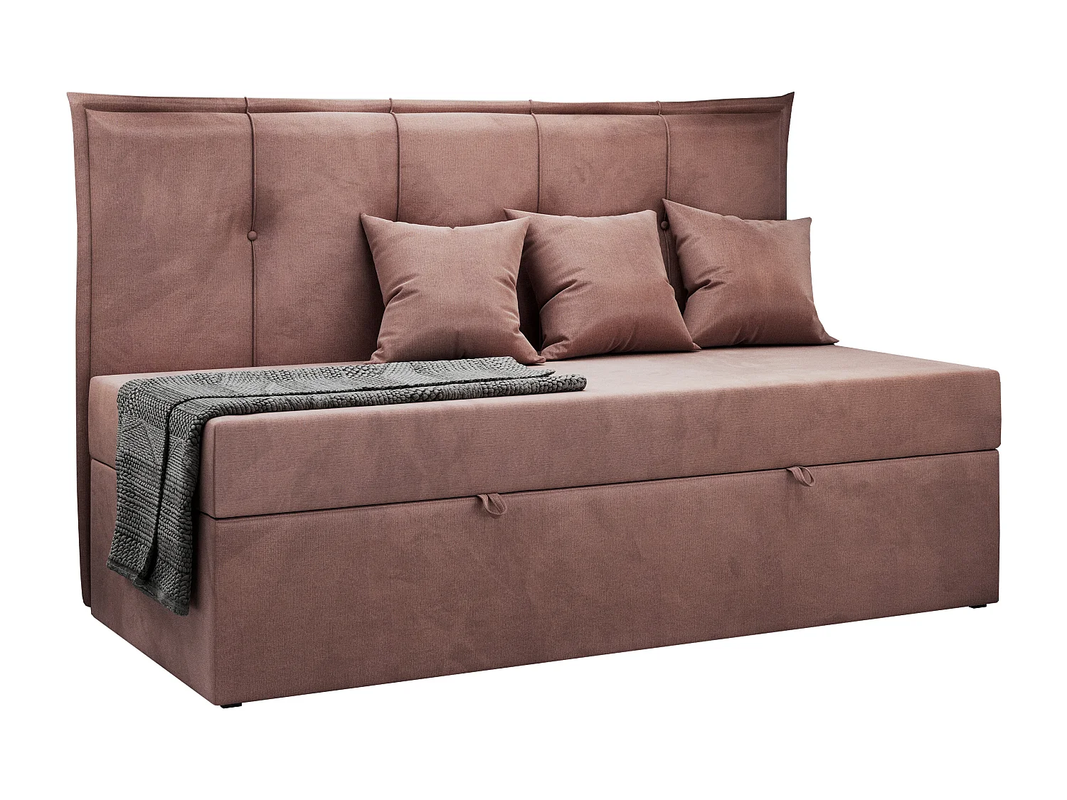 Kinderbett BANCO - Einzelbett für Jugendliche, Set mit Kopfteil und Matratze, Boxspringbett, Bettkasten - 90x200 cm - Rosa Velvet
