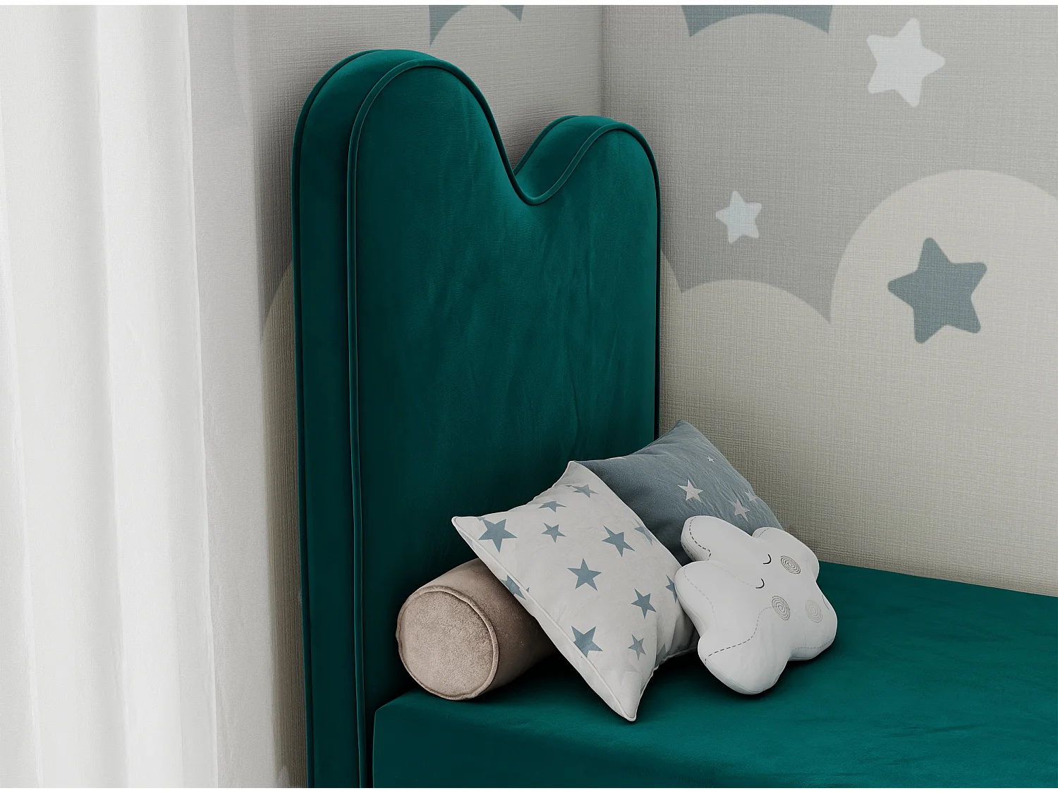 Kinderbett FLOW - Boxspringbett mit Stauraum, Einzelbett für Jugendliche, Bettkasten und hohe Kopfteil - 90x180 cm - Dunkelgrün Velvet