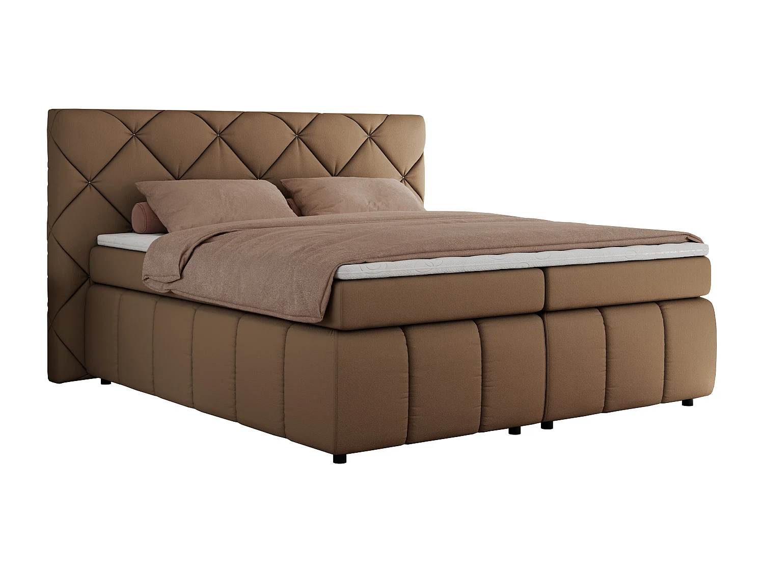 Boxspringbett RITA - Set mit Kopfteil, Multipocket-Matratze und Topper, Doppelbett für Schlafzimmer - 160x200 cm - H4 - Braun Kunstleder