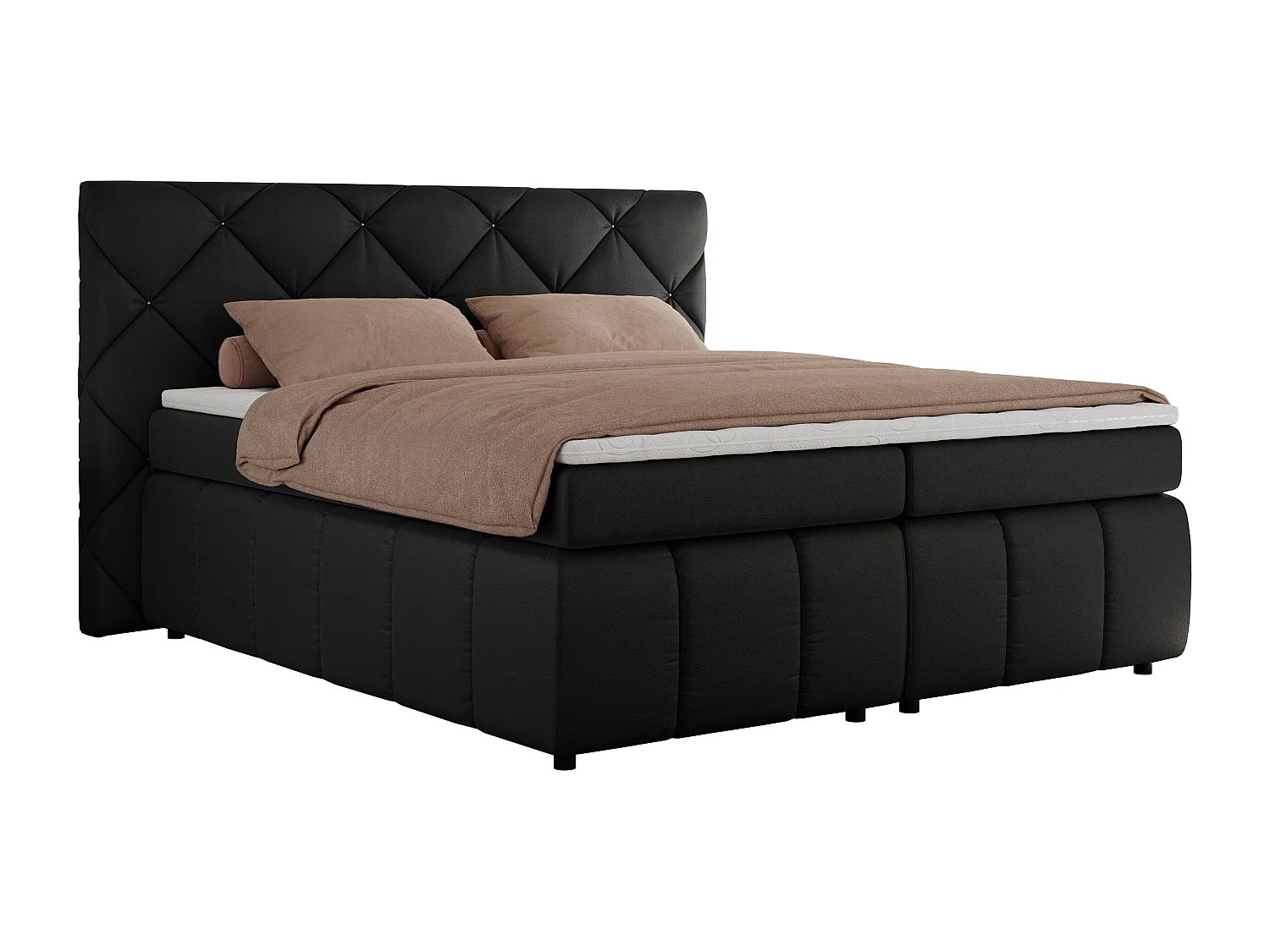 Boxspringbett RITA - Set mit Kopfteil, Multipocket-Matratze und Topper, Doppelbett für Schlafzimmer - 160x200 cm - H3 - Schwarz Kunstleder