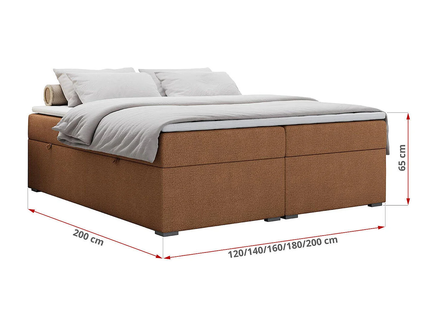 Boxspringbett BESS - Doppelbett mit Stauraum, Polsterbett, Multipocket-Matratzen und Topper - 180x200 cm - H4 - Orange Strukture