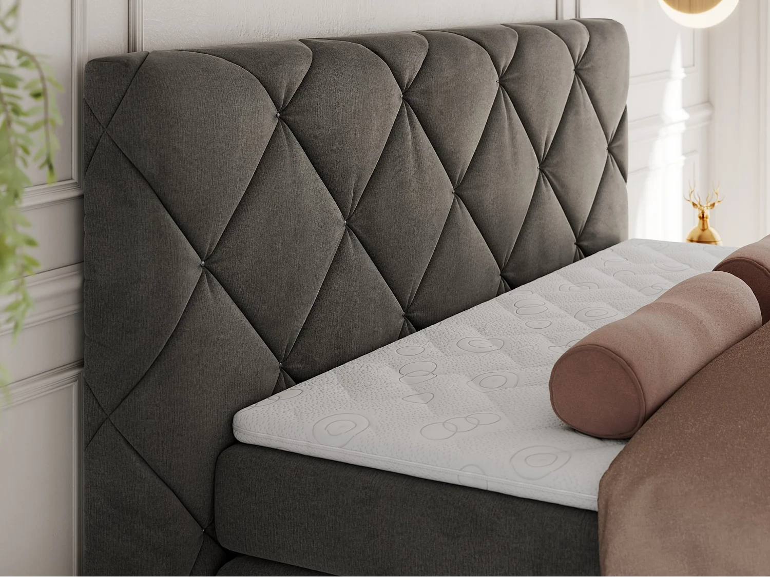 Boxspringbett RITA - Set mit Kopfteil, Multipocket-Matratze und Topper, Doppelbett für Schlafzimmer - 160x200 cm - H4 - Dunkelgrau Velvet