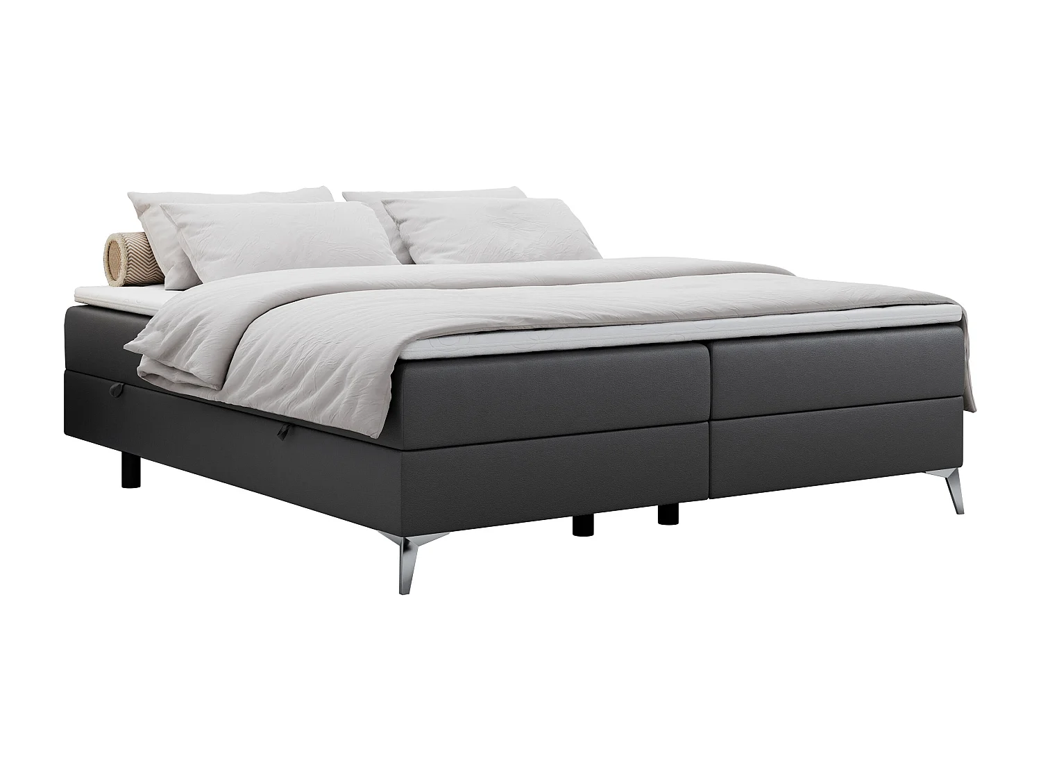 Boxspringbett LESS - Doppelbett mit zwei Bettkästen, 7 Härtezonen Multipocket-Matratzen, hohe Metallbeine - 140x200 cm - H3 - Dunkelgrau Kunstleder