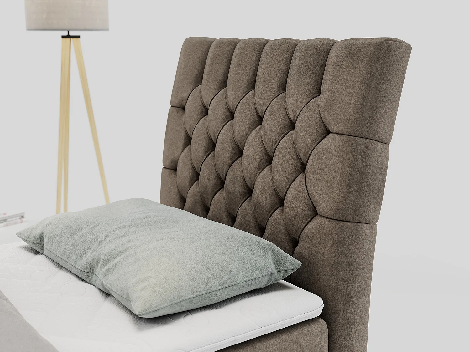 Boxspringbett MILEN - Polsterbett auf Metallbeine, Set mit Multipocket-Matratze, Gesteppte Kopfstütze - 90x200 cm - H3 - Braun Velvet - Rechts Seite