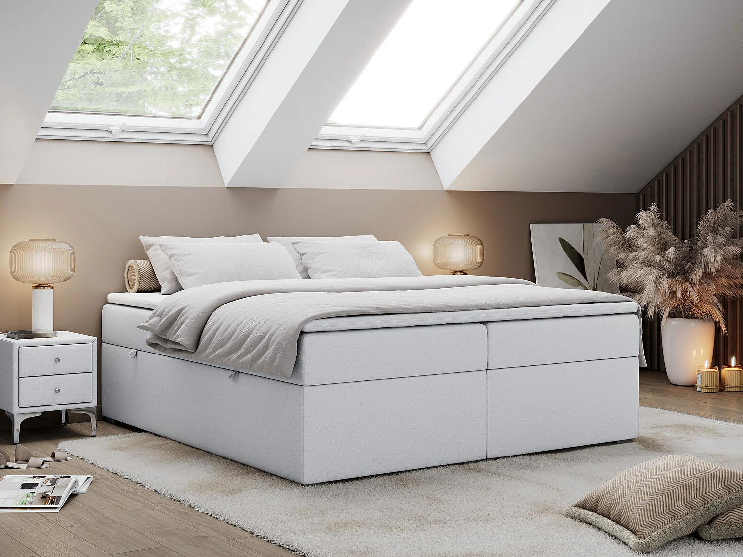 Boxspringbett BESS - Doppelbett mit Stauraum, Polsterbett, Multipocket-Matratzen und Topper - 120x200 cm - H3 - Weiß Kunstleder