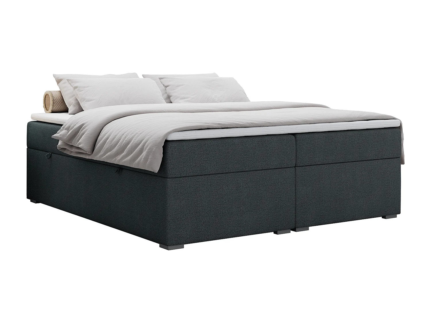Boxspringbett BESS - Doppelbett mit Stauraum, Polsterbett, Multipocket-Matratzen und Topper - 140x200 cm - H3 - Dunkelgrau Strukture