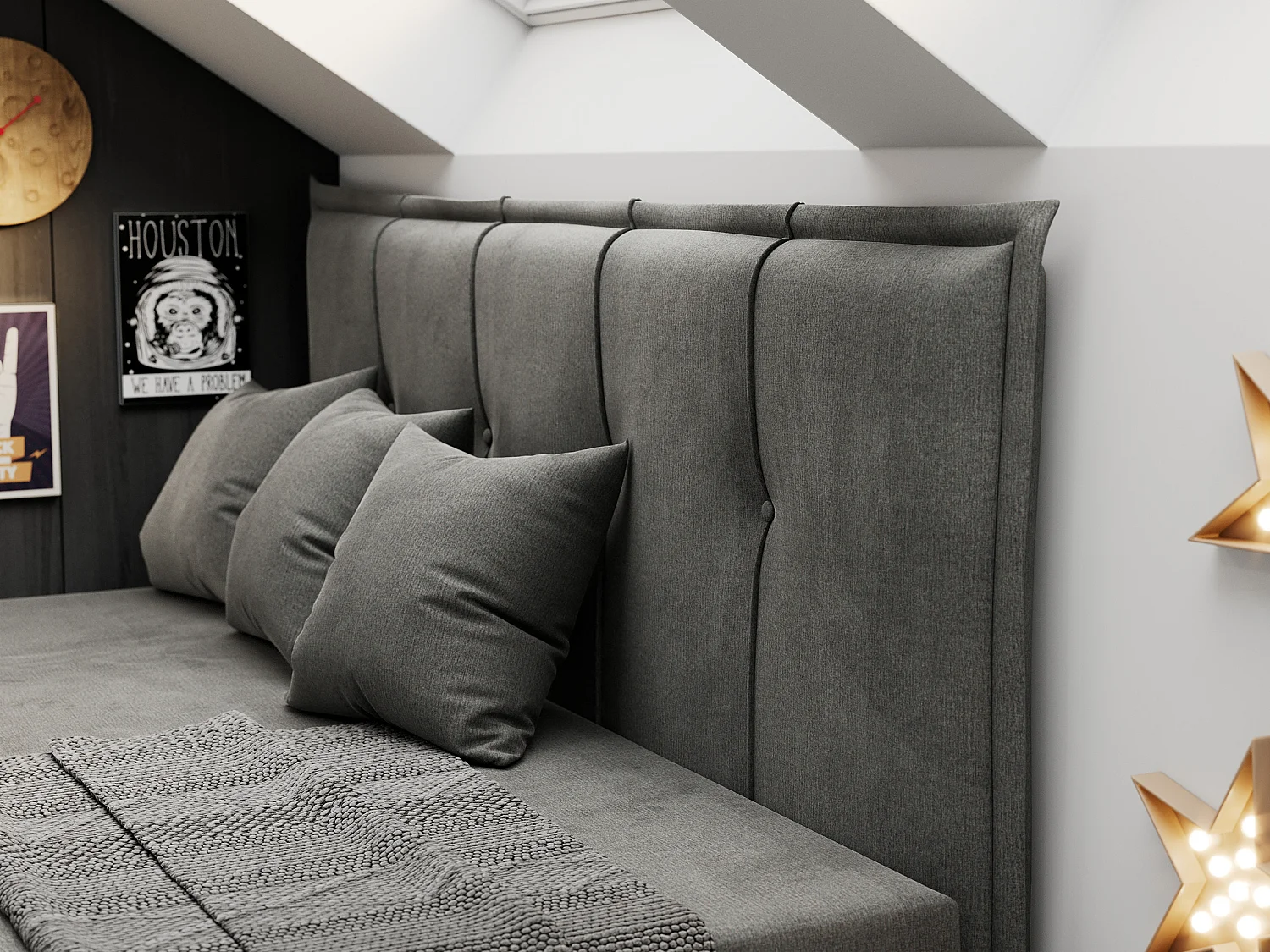 Kinderbett BANCO - Einzelbett für Jugendliche, Set mit Kopfteil und Matratze, Boxspringbett, Bettkasten - 90x200 cm - Dunkelgrau Velvet