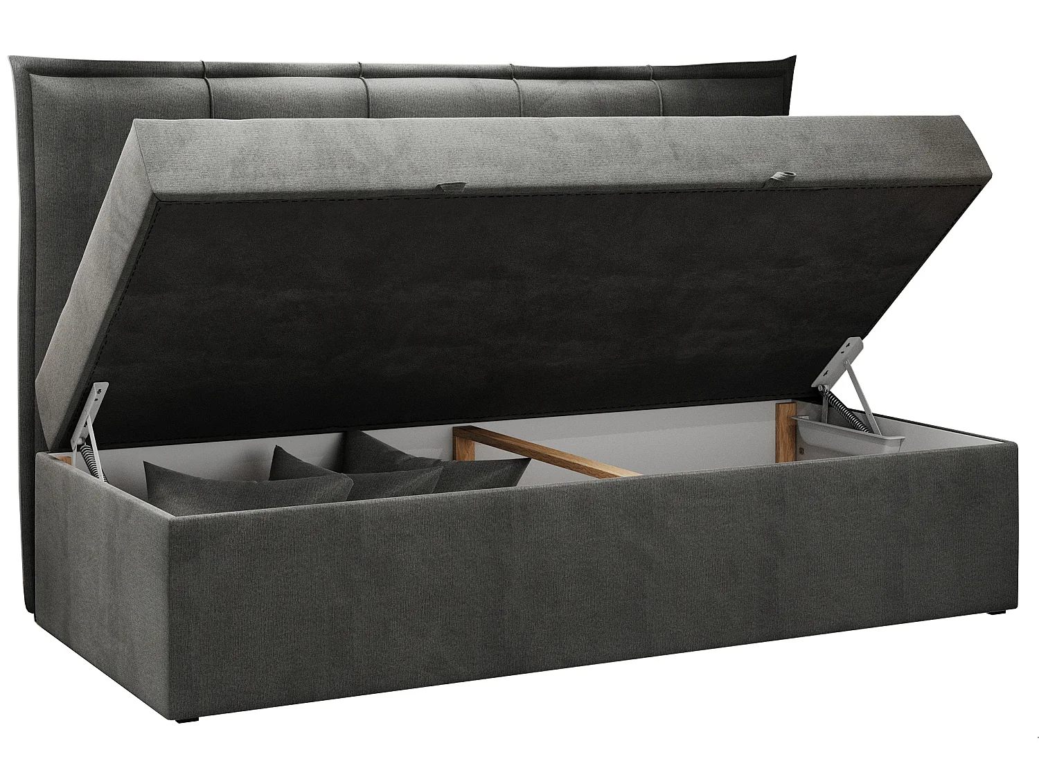 Kinderbett BANCO - Einzelbett für Jugendliche, Set mit Kopfteil und Matratze, Boxspringbett, Bettkasten - 90x200 cm - Dunkelgrau Velvet