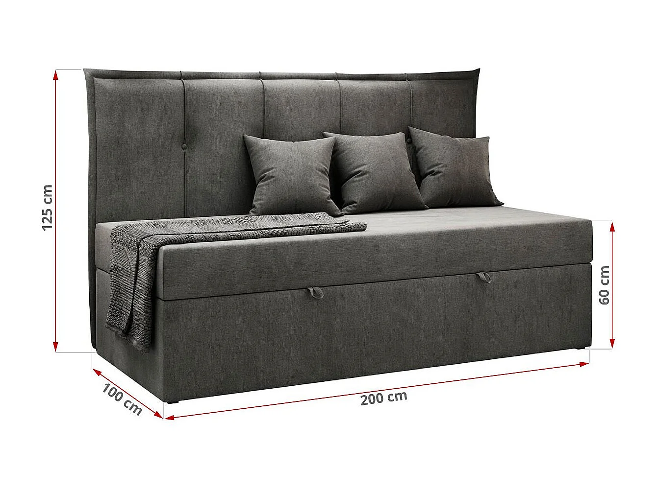 Kinderbett BANCO - Einzelbett für Jugendliche, Set mit Kopfteil und Matratze, Boxspringbett, Bettkasten - 90x200 cm - Dunkelgrau Velvet