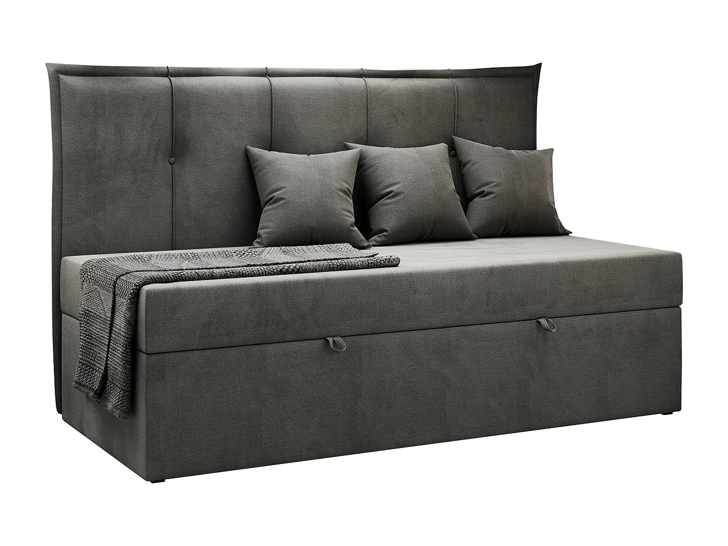 Kinderbett BANCO - Einzelbett für Jugendliche, Set mit Kopfteil und Matratze, Boxspringbett, Bettkasten - 90x200 cm - Dunkelgrau Velvet