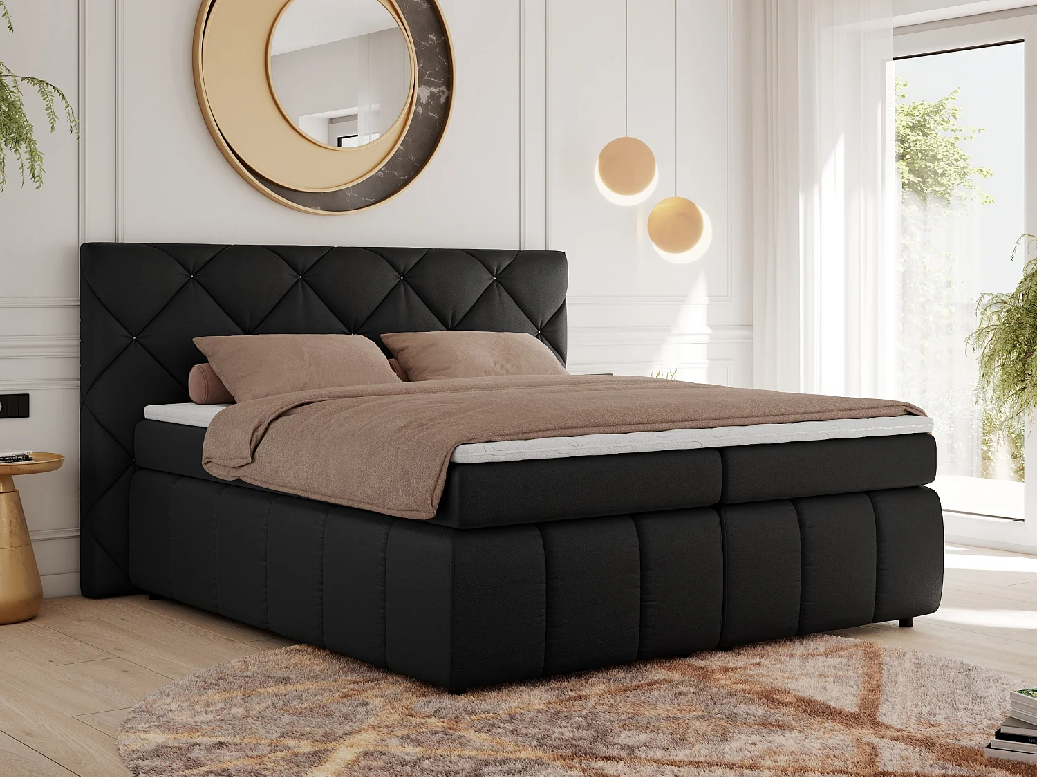 Boxspringbett RITA - Set mit Kopfteil, Multipocket-Matratze und Topper, Doppelbett für Schlafzimmer - 160x200 cm - H4 - Schwarz Kunstleder