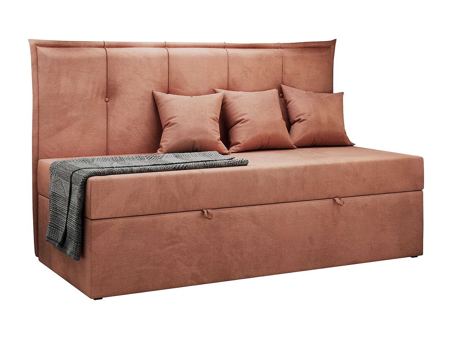 Kinderbett BANCO - Einzelbett für Jugendliche, Set mit Kopfteil und Matratze, Boxspringbett, Bettkasten - 90x200 cm - Orange Velvet