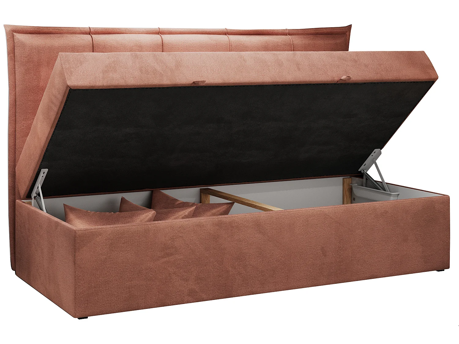 Kinderbett BANCO - Einzelbett für Jugendliche, Set mit Kopfteil und Matratze, Boxspringbett, Bettkasten - 90x200 cm - Orange Velvet