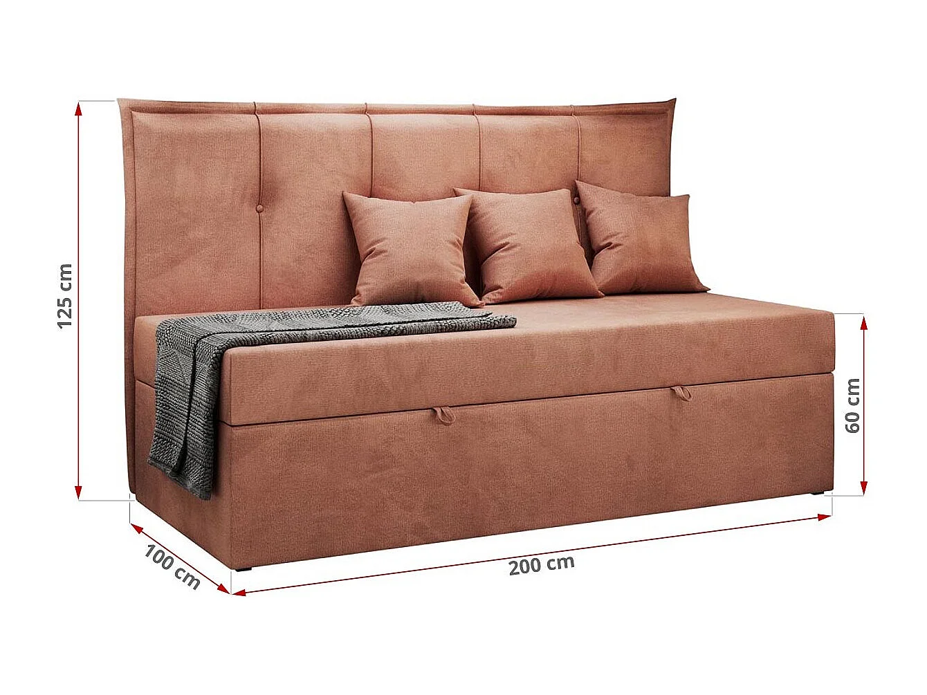 Kinderbett BANCO - Einzelbett für Jugendliche, Set mit Kopfteil und Matratze, Boxspringbett, Bettkasten - 90x200 cm - Orange Velvet