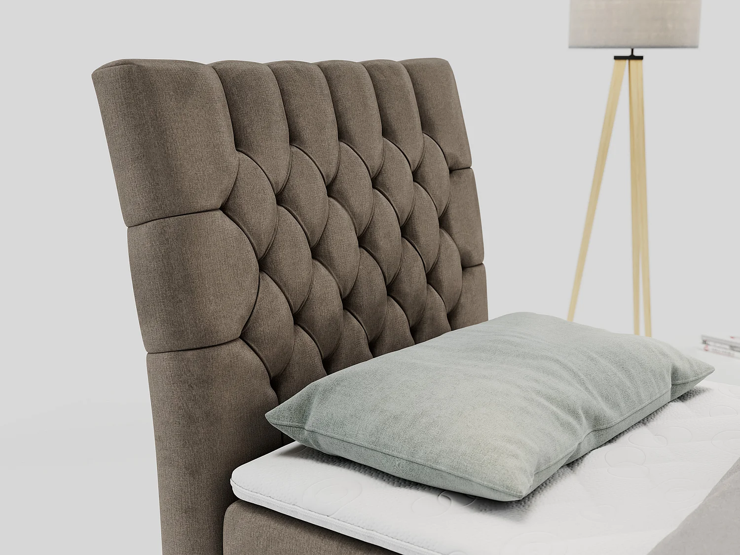 Boxspringbett MILEN - Polsterbett auf Metallbeine, Set mit Multipocket-Matratze, Gesteppte Kopfstütze - 90x200 cm - H4 - Braun Velvet - Links Seite