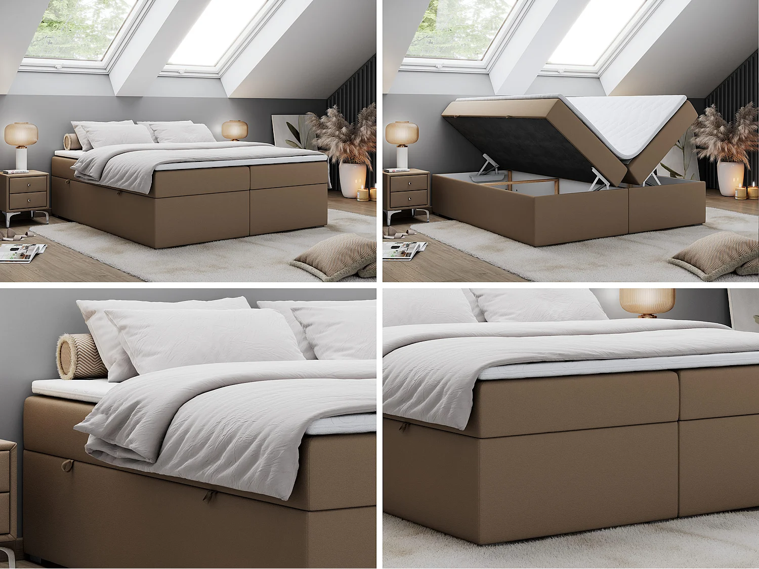 Lit boxspring - Dureté H4 + Topper T25 - Marron Similicuir - 140x200 - BESS