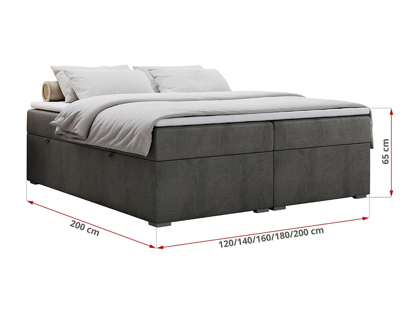 Boxspringbett BESS - Doppelbett mit Stauraum, Polsterbett, Multipocket-Matratzen und Topper - 140x200 cm - H4 - Dunkelgrau Velvet