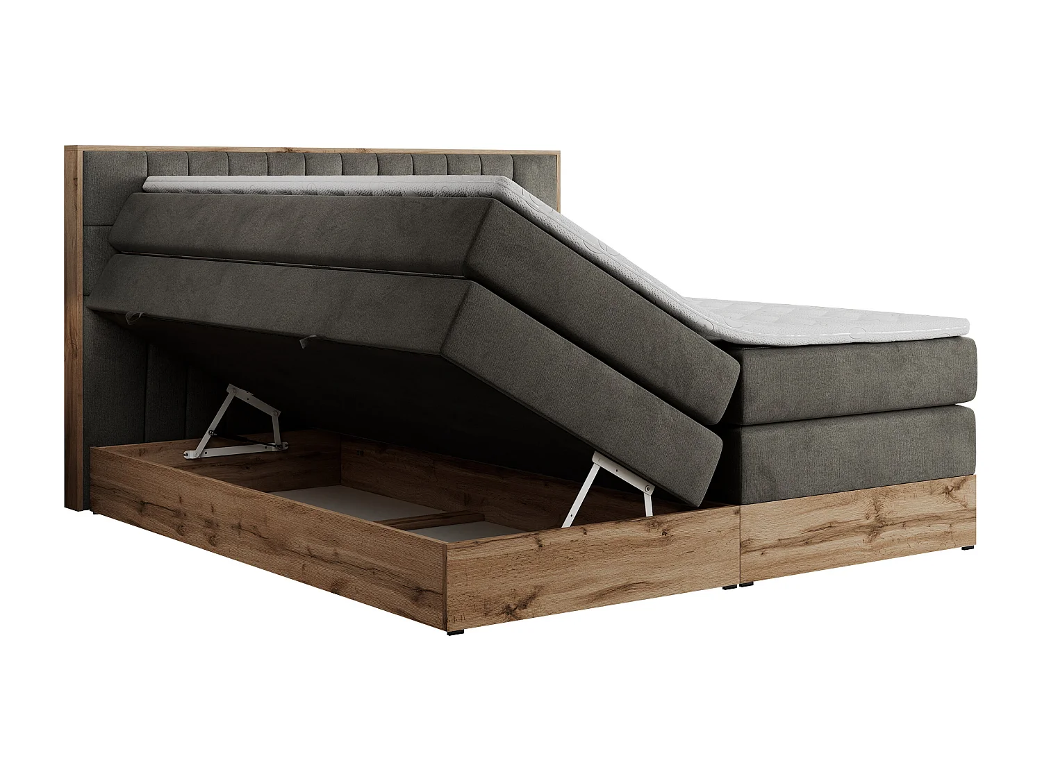 Boxspringbett AMORE KING - gesteppte Kopfstütze, Polsterbett mit zwei Multipocket-Matratzen, Holzrahmen - 180x200 cm - H3 - Dunkelgrau Velvet