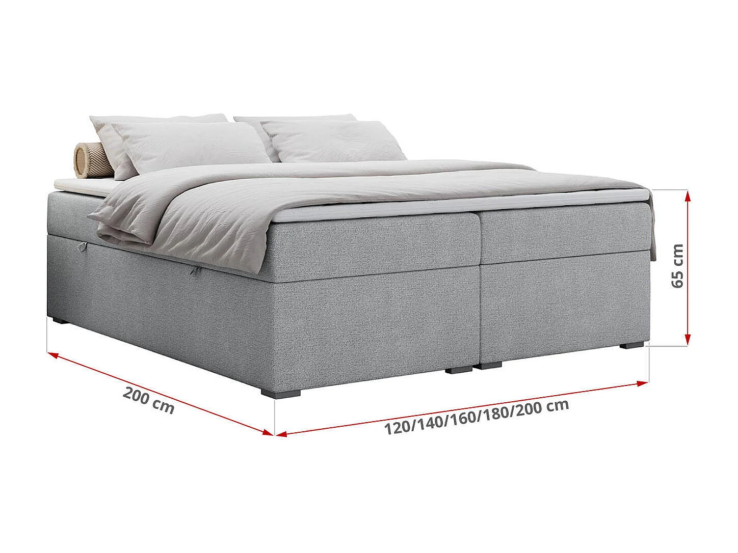 Boxspringbett BESS - Doppelbett mit Stauraum, Polsterbett, Multipocket-Matratzen und Topper - 180x200 cm - H4 - Hellgrau Strukture