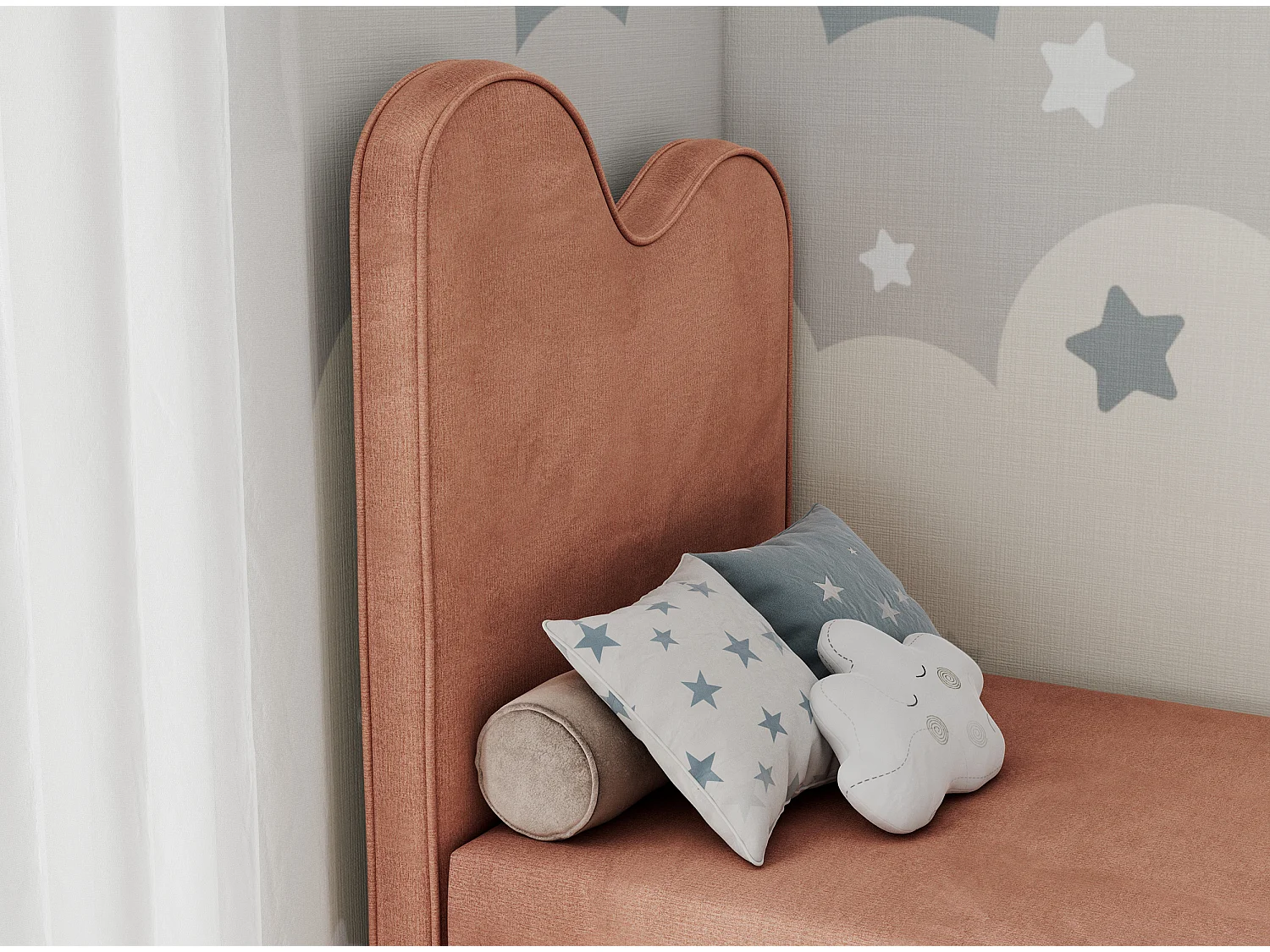 Kinderbett FLOW - Boxspringbett mit Stauraum, Einzelbett für Jugendliche, Bettkasten und hohe Kopfteil - 90x180 cm - Orange Velvet