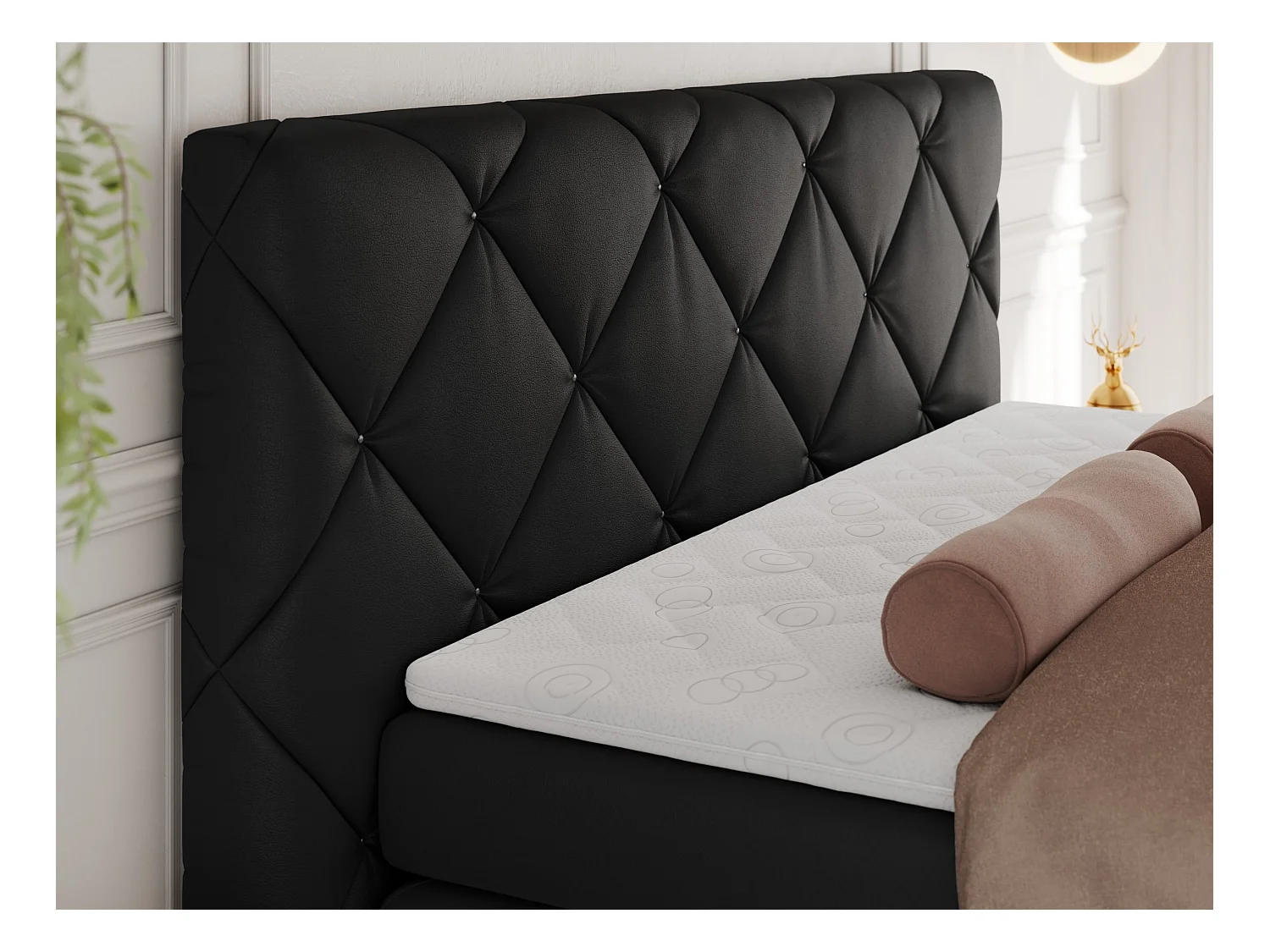 Boxspringbett RITA - Set mit Kopfteil, Multipocket-Matratze und Topper, Doppelbett für Schlafzimmer - 180x200 cm - H3 - Schwarz Kunstleder