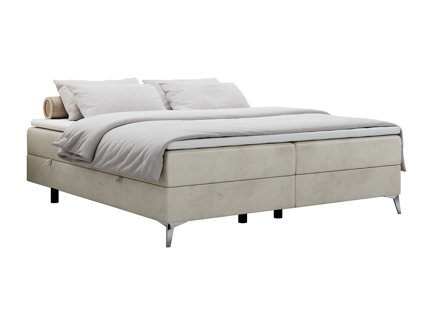 Boxspringbett LESS - Doppelbett mit zwei Bettkästen, 7 Härtezonen Multipocket-Matratzen, hohe Metallbeine - 160x200 cm - H3 - Beige Velvet