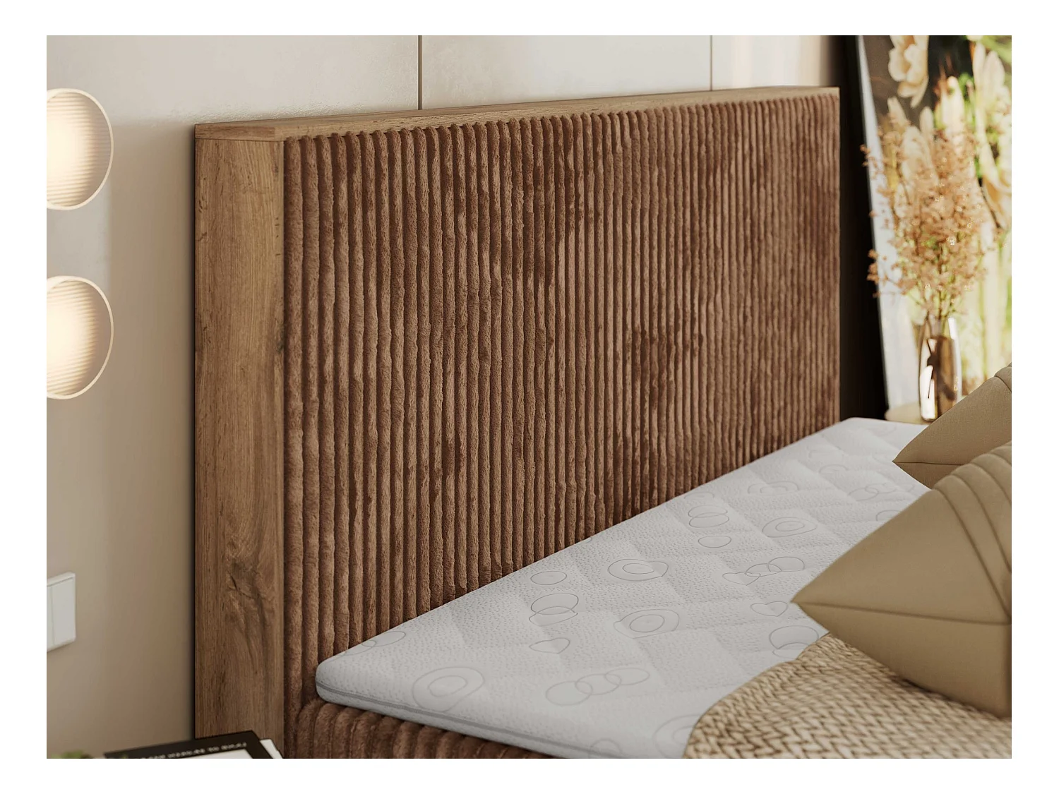 Boxspringbett WOOD CLASSIC - Doppelbett für Schlafzimmer, Set mit Multipocket-Matratze, Holzrahmen - 160x200 cm - H3 - Orange Cord