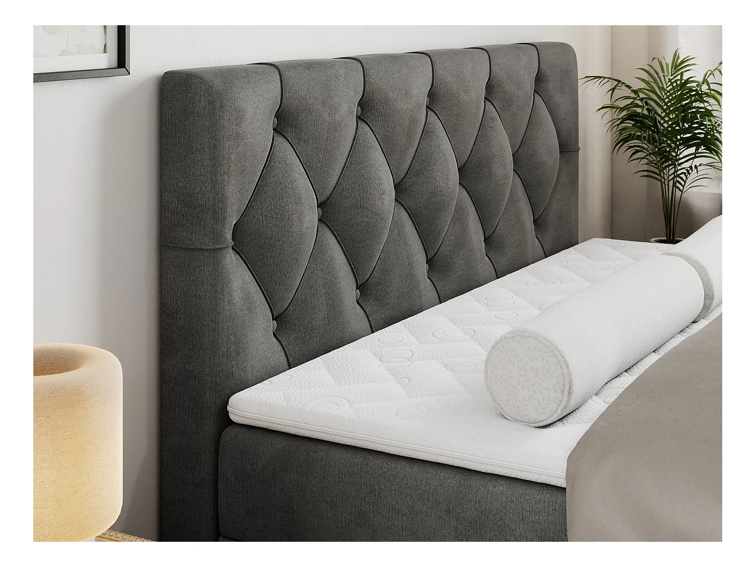 Boxspringbett ALDA - Doppelbett mit gestepptem Kopfteil, Multipocket-Matratze und Topper, zwei Bettkästen - 160x200 cm - H3 - Dunkelgrau Velvet