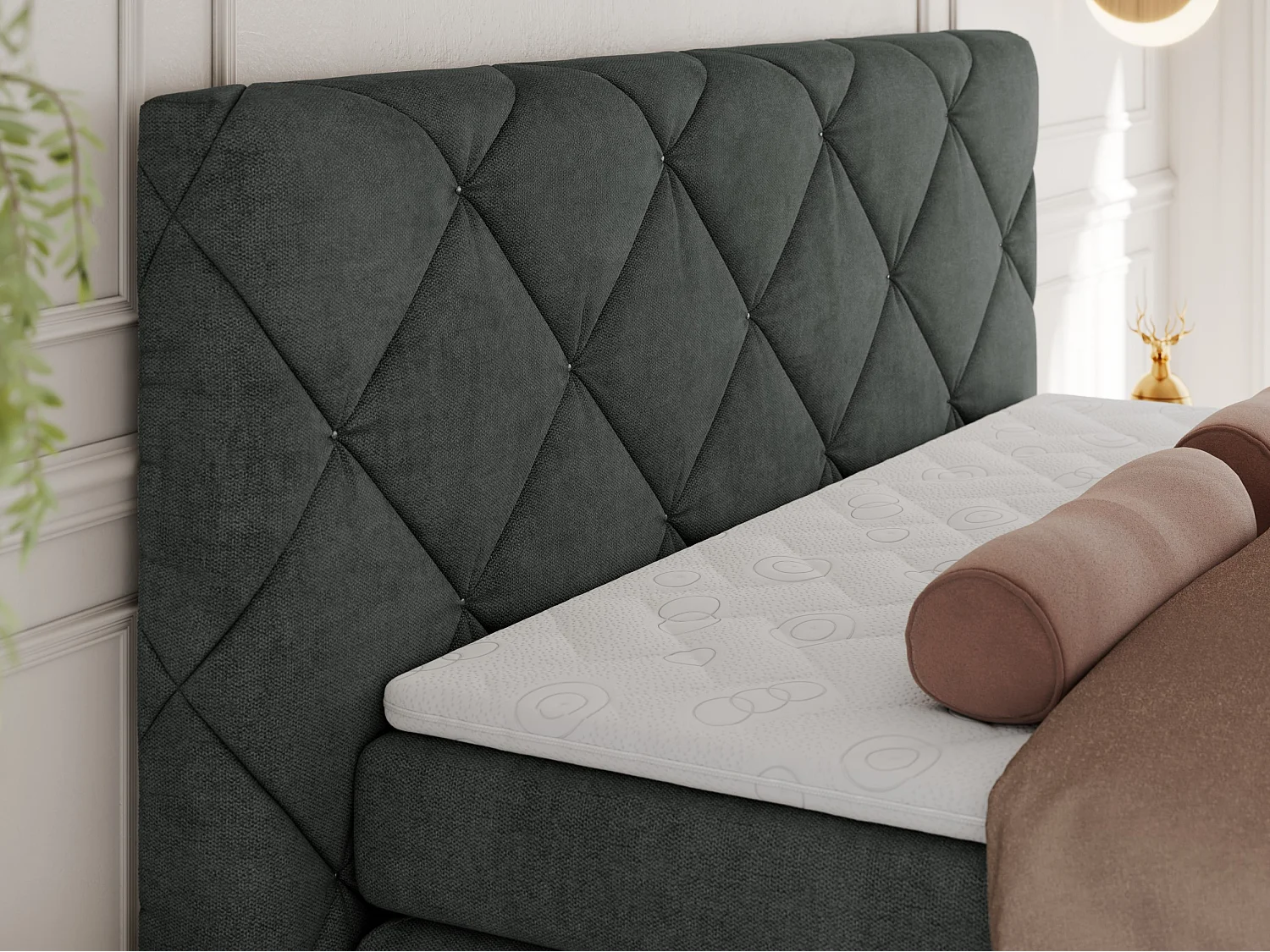 Boxspringbett RITA - Set mit Kopfteil, Multipocket-Matratze und Topper, Doppelbett für Schlafzimmer - 160x200 cm - H3 - Dunkelgrau Strukture