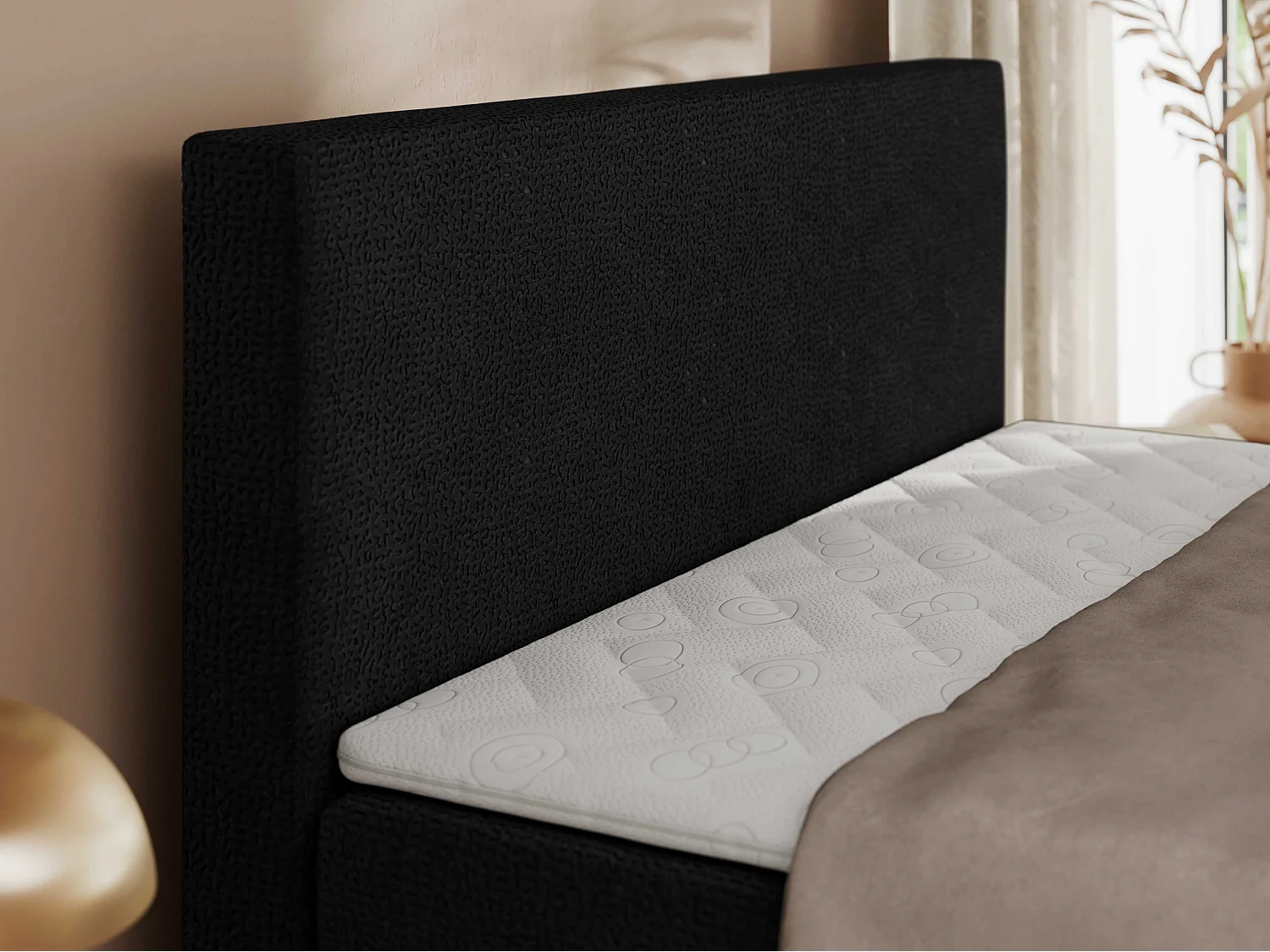 Boxspringbett JAGUAR - Doppelbett mit Multipocket-Matratze und Topper, Struktur dekostoff, zwei Bettkästen - 200x200 cm - H4 - Schwarz Struktur