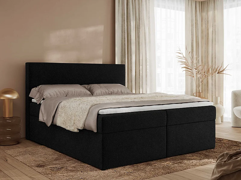 Boxspringbett JAGUAR - Doppelbett mit Multipocket-Matratze und Topper, Struktur dekostoff, zwei Bettkästen - 200x200 cm - H4 - Schwarz Struktur