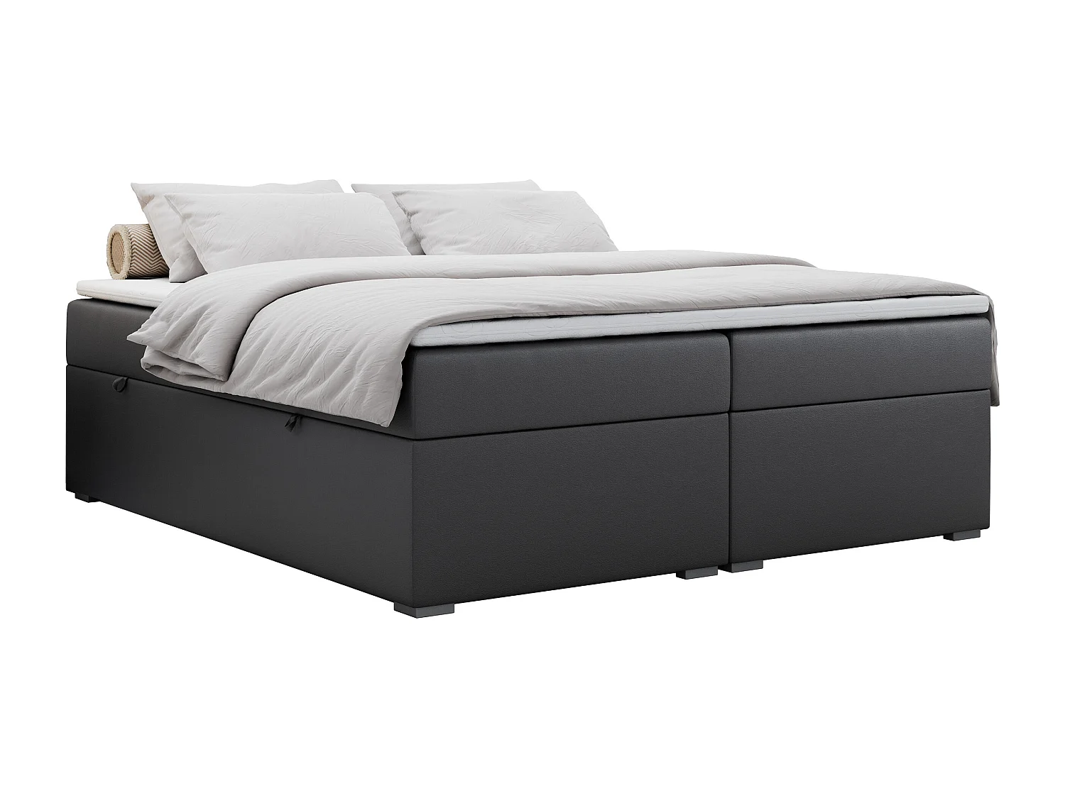 Boxspringbett BESS - Doppelbett mit Stauraum, Polsterbett, Multipocket-Matratzen und Topper - 140x200 cm - H4 - Dunkelgrau Kunstleder
