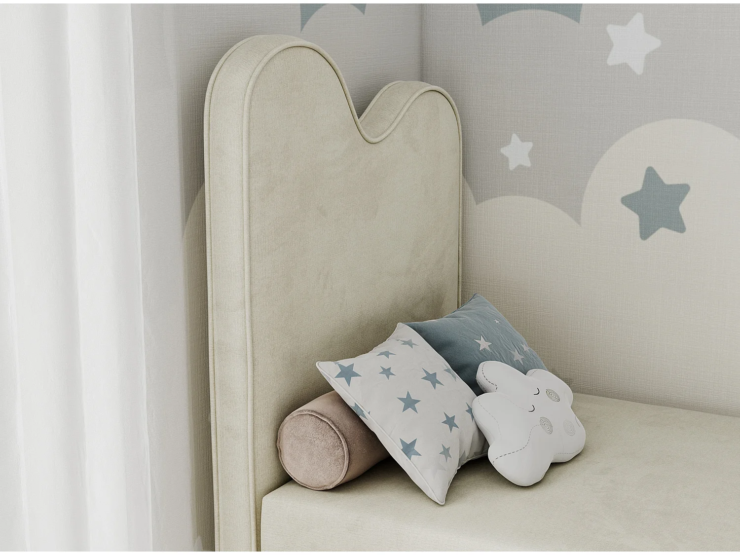 Kinderbett FLOW - Boxspringbett mit Stauraum, Einzelbett für Jugendliche, Bettkasten und hohe Kopfteil - 90x180 cm - Beige Velvet