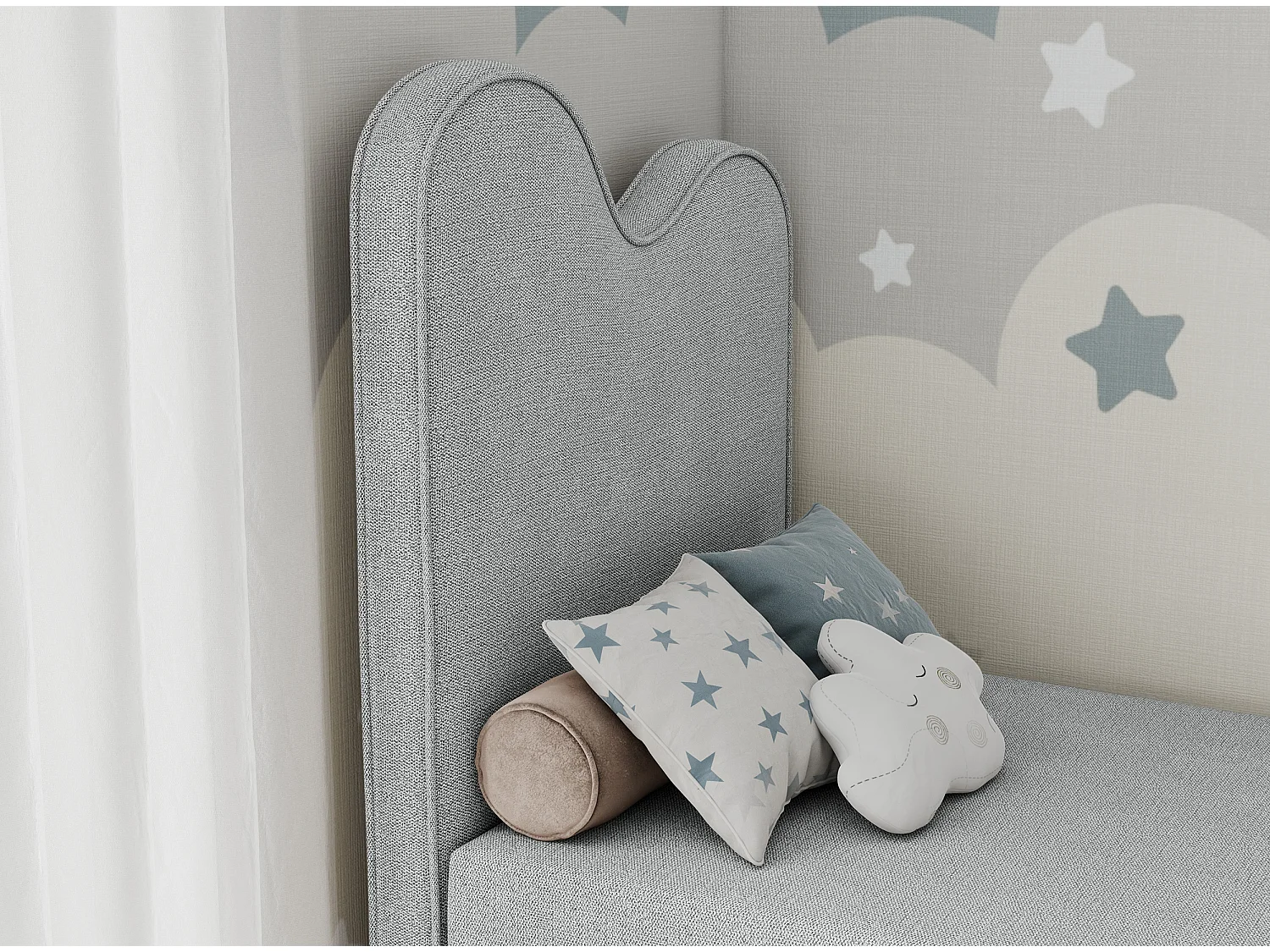 Kinderbett FLOW - Boxspringbett mit Stauraum, Einzelbett für Jugendliche, Bettkasten und hohe Kopfteil - 90x180 cm - Hellgrau Strukture