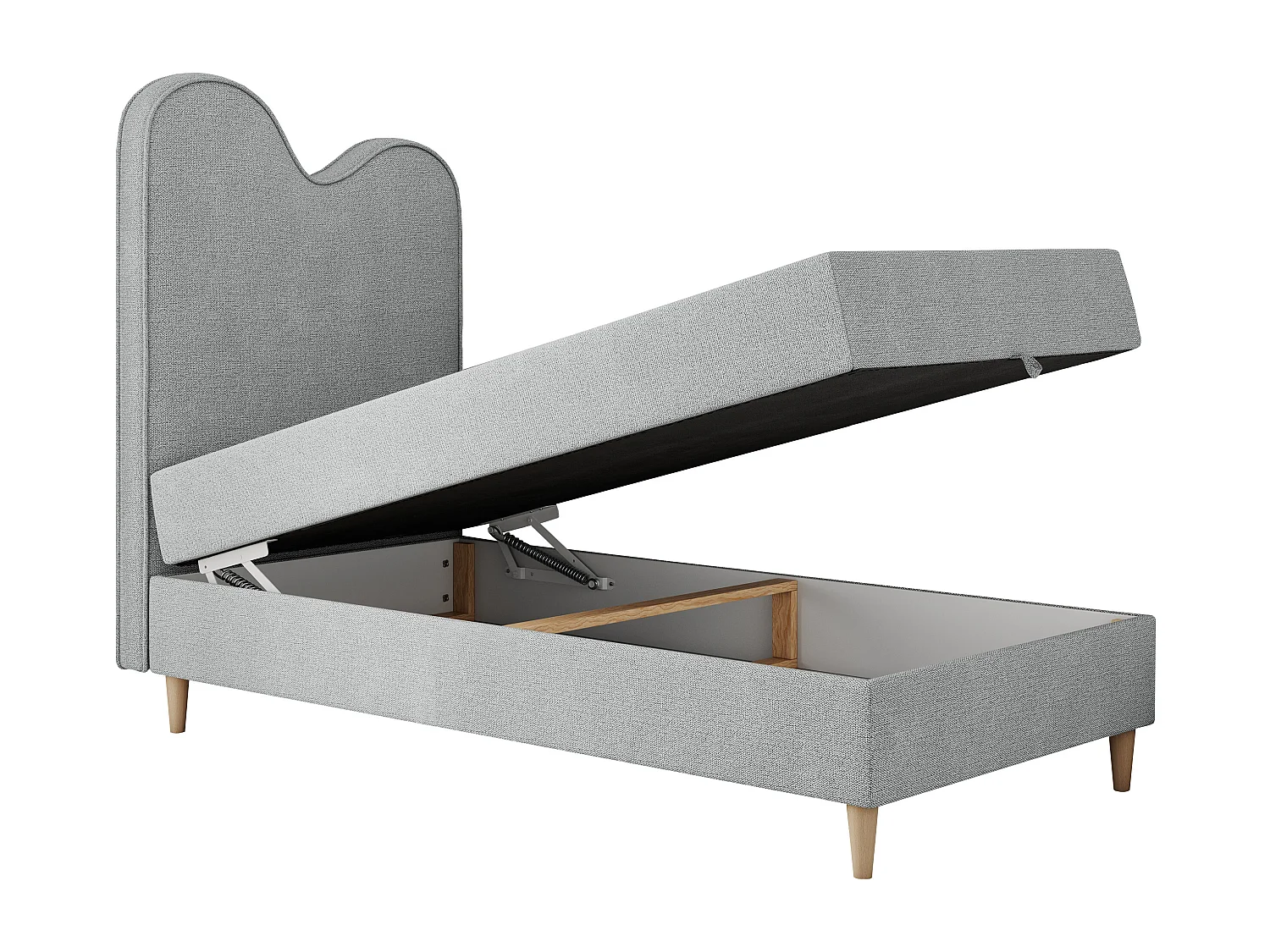 Kinderbett FLOW - Boxspringbett mit Stauraum, Einzelbett für Jugendliche, Bettkasten und hohe Kopfteil - 90x180 cm - Hellgrau Strukture