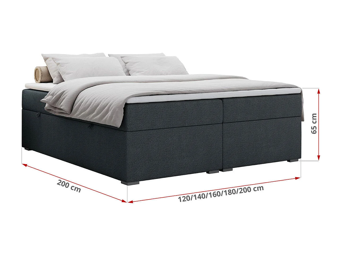 Boxspringbett BESS - Doppelbett mit Stauraum, Polsterbett, Multipocket-Matratzen und Topper - 180x200 cm - H4 - Dunkelgrau Strukture
