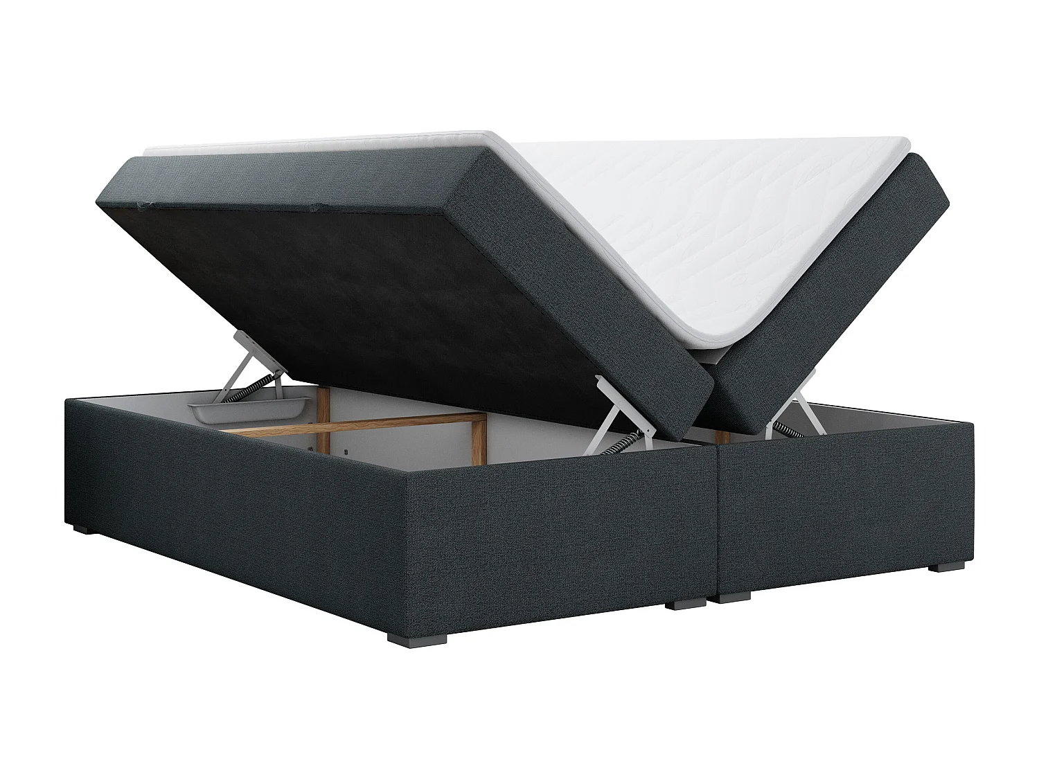 Boxspringbett BESS - Doppelbett mit Stauraum, Polsterbett, Multipocket-Matratzen und Topper - 180x200 cm - H4 - Dunkelgrau Strukture