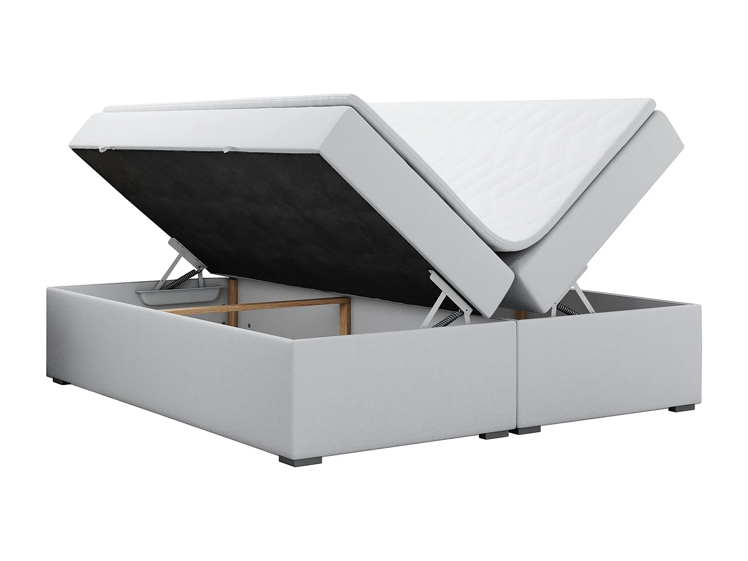 Boxspringbett BESS - Doppelbett mit Stauraum, Polsterbett, Multipocket-Matratzen und Topper - 120x200 cm - H4 - Weiß Kunstleder