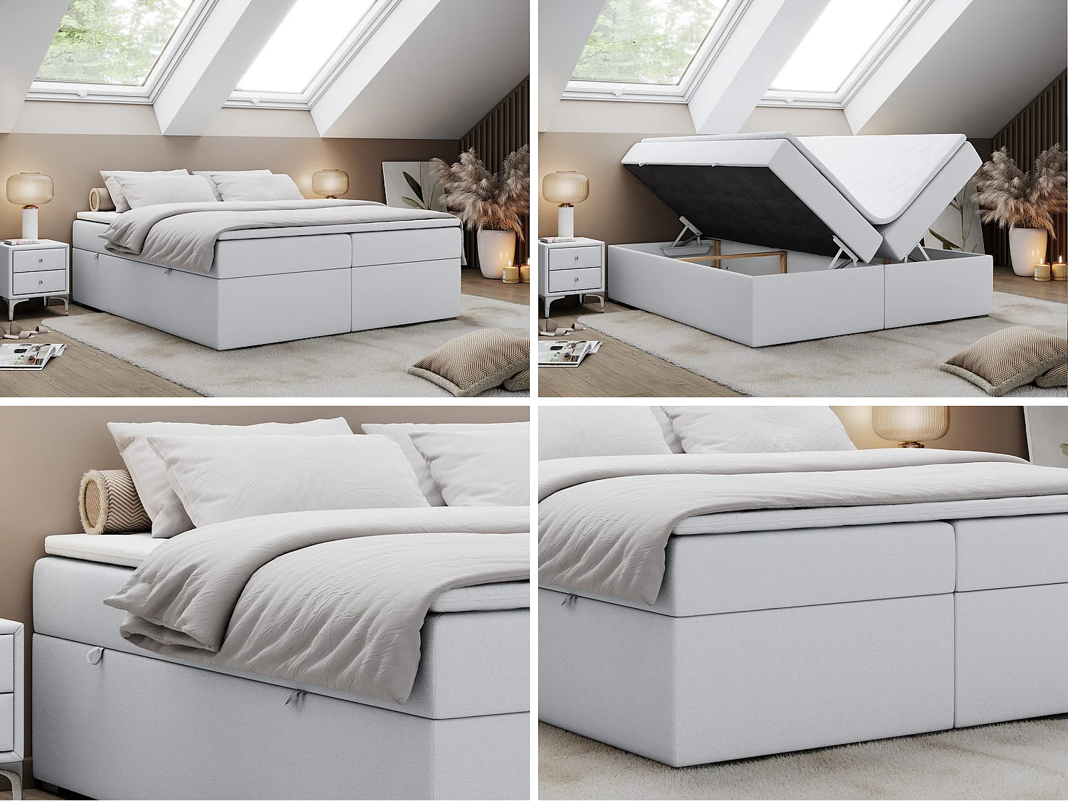 Boxspringbed met hoofdbord H4 + Topper T25 - Wit Kunstleer - 120x200 - BESS