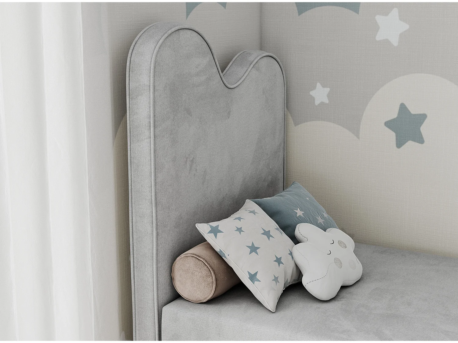 Kinderbett FLOW - Boxspringbett mit Stauraum, Einzelbett für Jugendliche, Bettkasten und hohe Kopfteil - 90x180 cm - Hellgrau Velvet