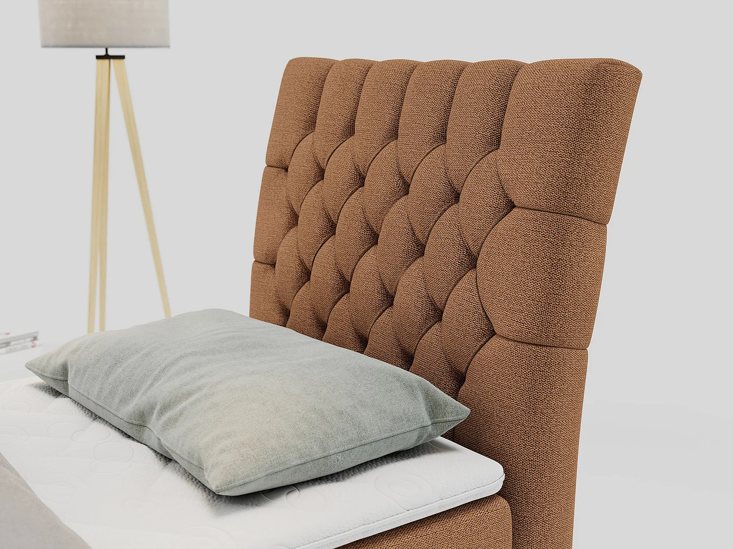 Boxspringbett MILEN - Polsterbett auf Metallbeine, Set mit Multipocket-Matratze, Gesteppte Kopfstütze - 90x200 cm - H4 - Orange Strukture - Rechts Seite