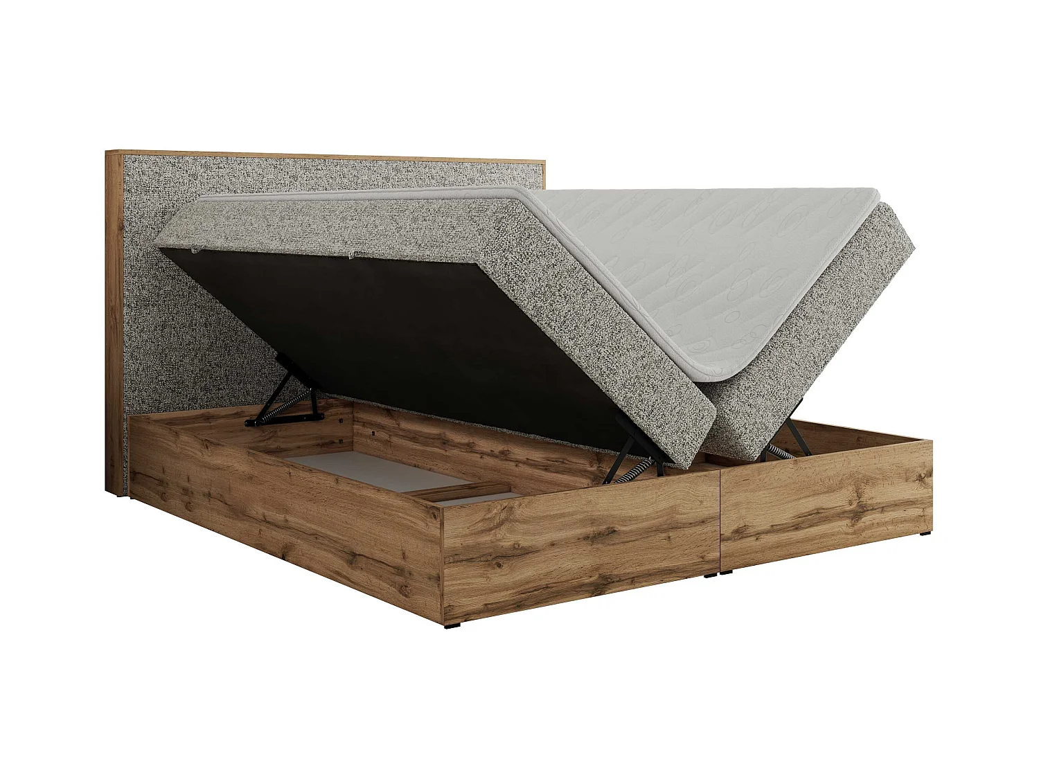 Boxspringbett WOOD CLASSIC - Doppelbett für Schlafzimmer, Set mit Multipocket-Matratze, Holzrahmen - 180x200 cm - H3 - Beige Strukture