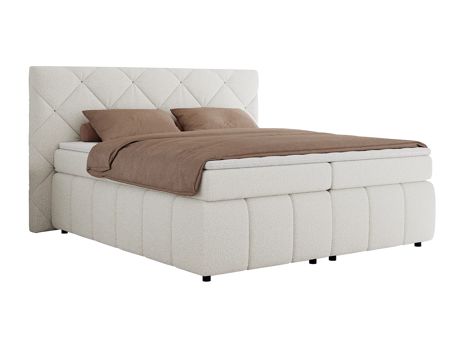 Boxspringbett RITA - Set mit Kopfteil, Multipocket-Matratze und Topper, Doppelbett für Schlafzimmer - 180x200 cm - H4 - Weiß Boucle