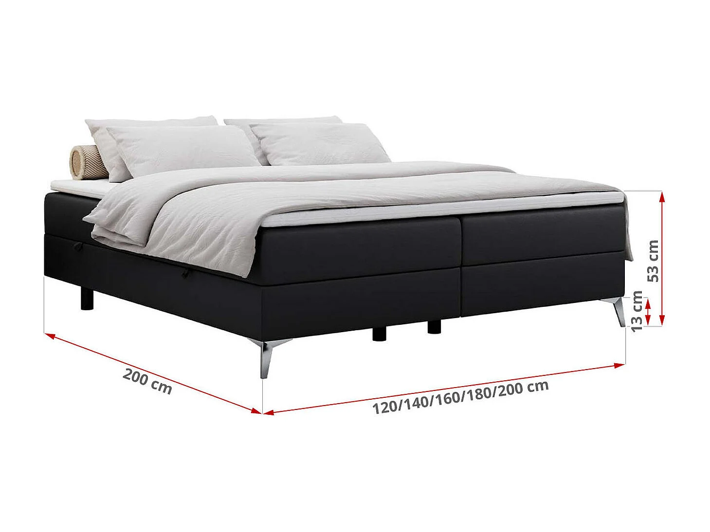 Boxspringbett LESS - Doppelbett mit zwei Bettkästen, 7 Härtezonen Multipocket-Matratzen, hohe Metallbeine - 200x200 cm - H4 - Schwarz Kunstleder