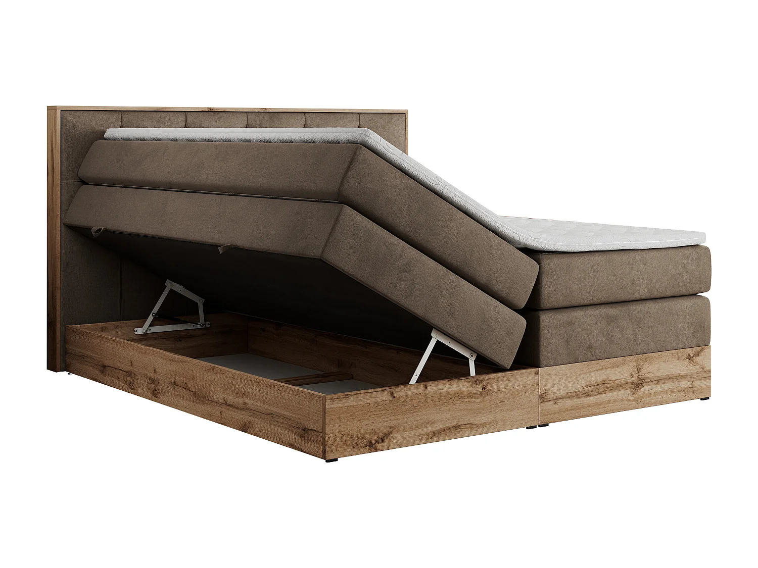 Boxspringbett VENETO KING - Polsterbett mit Multipocket-Matratzen und Kopfteil, Holzrahmen, zwei Bettkästen - 180x200 cm - H4 - Braun Velvet