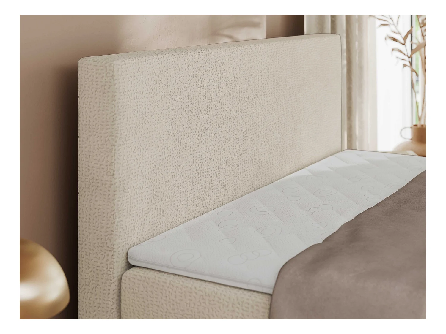 Boxspringbett JAGUAR - Doppelbett mit Multipocket-Matratze und Topper, Struktur dekostoff, zwei Bettkästen - 200x200 cm - H4 - Hellbeige Struktur