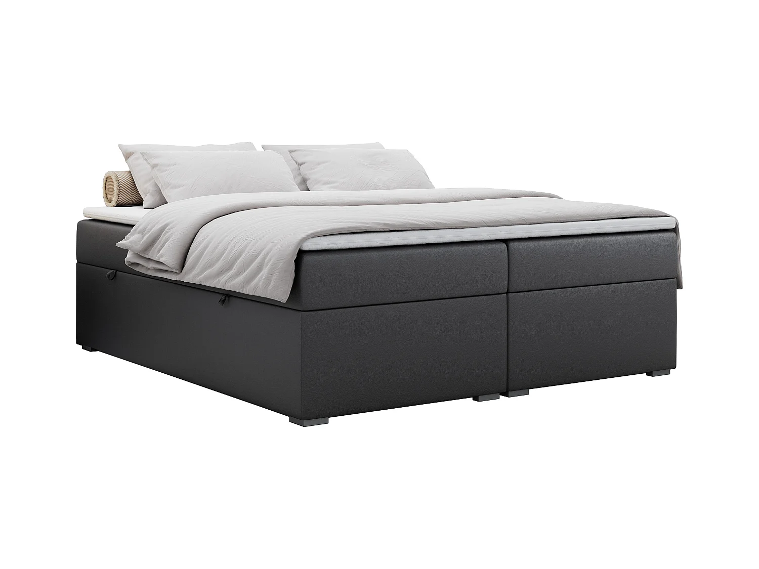 Boxspringbett BESS - Doppelbett mit Stauraum, Polsterbett, Multipocket-Matratzen und Topper - 160x200 cm - H3 - Dunkelgrau Kunstleder