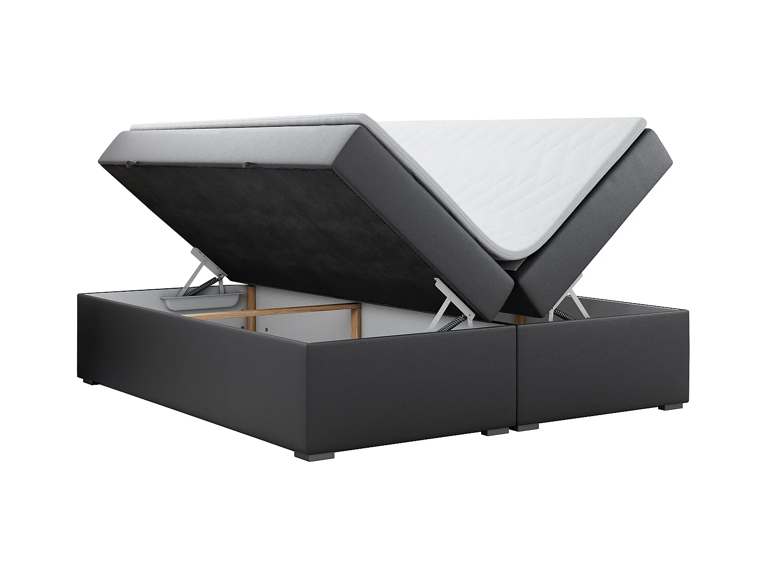 Boxspringbett BESS - Doppelbett mit Stauraum, Polsterbett, Multipocket-Matratzen und Topper - 160x200 cm - H3 - Dunkelgrau Kunstleder